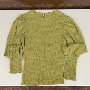Anthropologie Chartreuse Smocked Blouse
